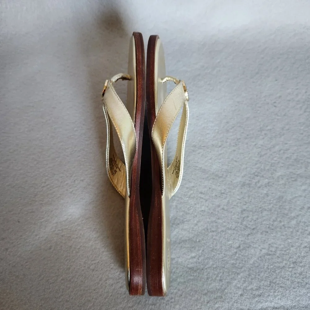 Tory Burch Metallic Gold Leather Thong Sandals